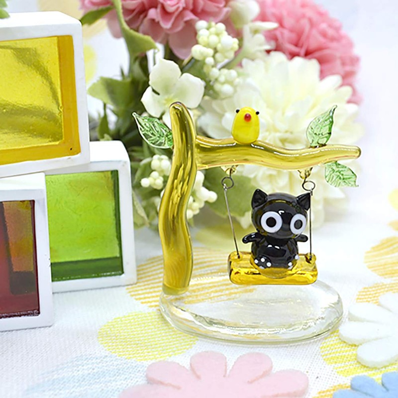 Cute Handmade Glass Crafted Swing Cat cyk1184