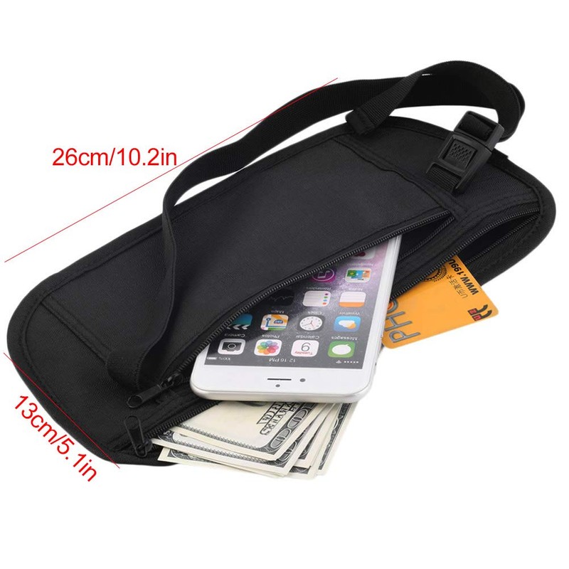 Waist Belt Bag, Travel Money Belt Mesh Lining Elastic Security
