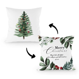 FLDAS Christmas Pillow Covers 18x18, Tree Christian Winter Home Decor, Merry Reversible Decorative Throw Pillows Cover