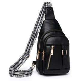 GUIFIER Crossbody Sling Backpack Sling Bag, PU Leather Sling Belt Bag, Chest Bag Daypack, Fanny Pack Purse, Over Shoulder Bag with Adjustable Strap for Men, Wome Travel Hiking Sports Shopping (Black)