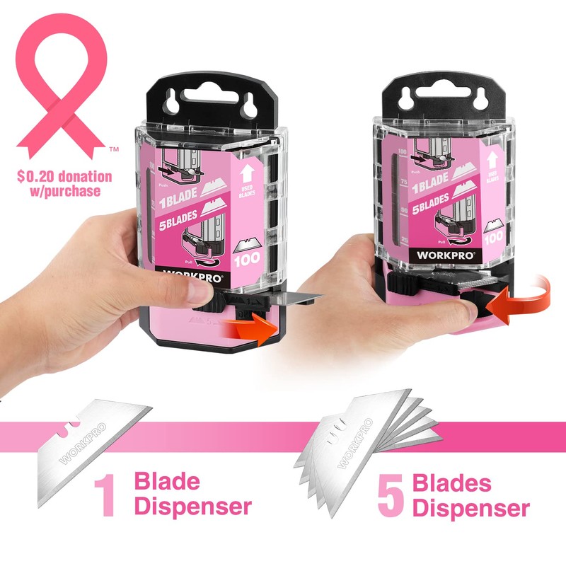 WORKPRO Utility Knife Blades, 100-Pack Utility Blades Replacement with Dispenser,