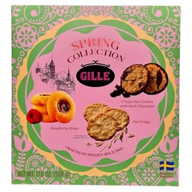Spring Collection Crispy Oat Cookies with Dark Chocolate, Raspberry Rings, Oat Crisps, Baked in Sweden