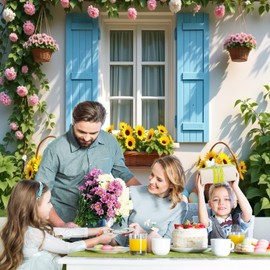 10x8ft Spring Floral Backdrop Easter Blue Window Scene Spring Easter Backdrops for Photography Flower Wall Colorful Eggs Baby Shower Birthday Background Easter Party Decorations for Outdoor