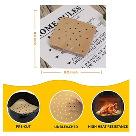 Air Fryer Liners,100pcs 8.5 inch- Air Fryer Parchment Paper Air Fryer Accessories,Square Airfryer Liner Paper, H HOME-MART Heavy Duty Perforated Parchment Paper Air Fryer Paper for Steaming Basket