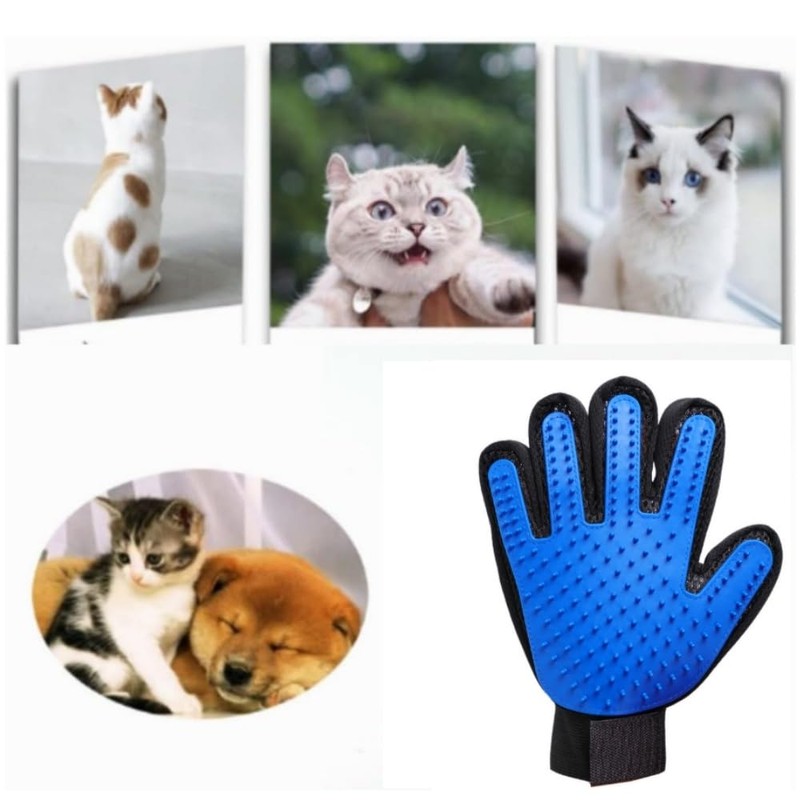 Fabselection 1ペア ペット犬猫グルーミンググローブ、猫の毛取り、猫 ブラシ、優しい抜け毛取りブラシグローブ、効率的なペットヘアリムーバーミット、強化された5本指デザインのマッサージツール、犬、猫、ウサギ、長毛/短毛の馬用 (青です)