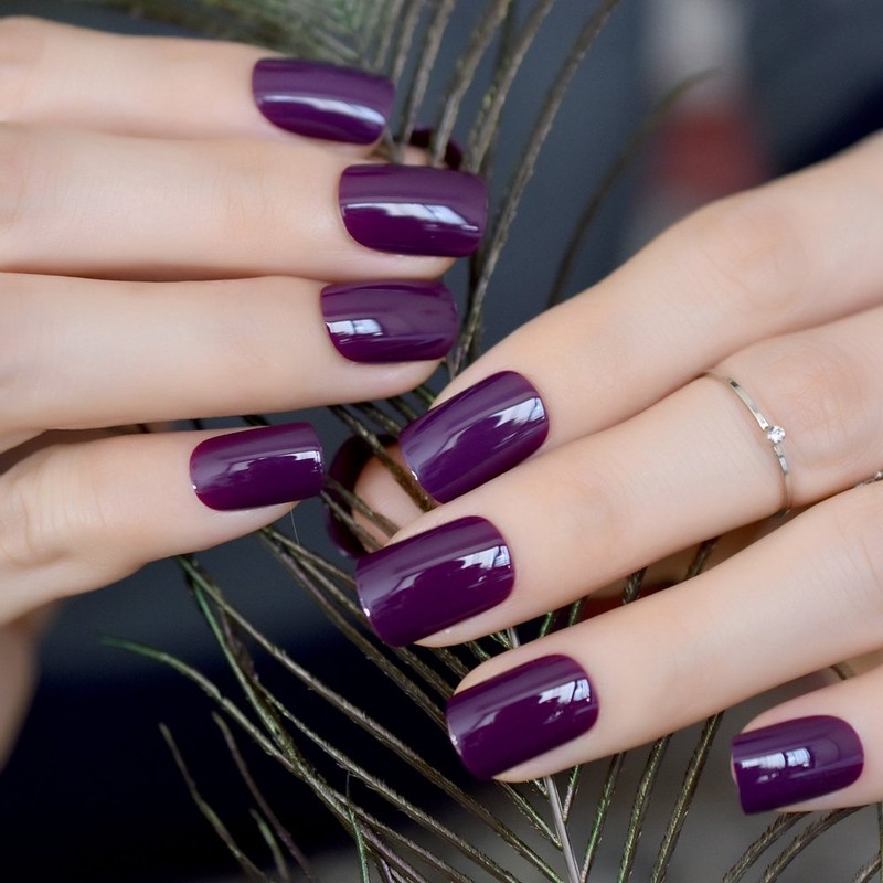 Medium Square Fake Nails Purple Press on False Nails Artificial