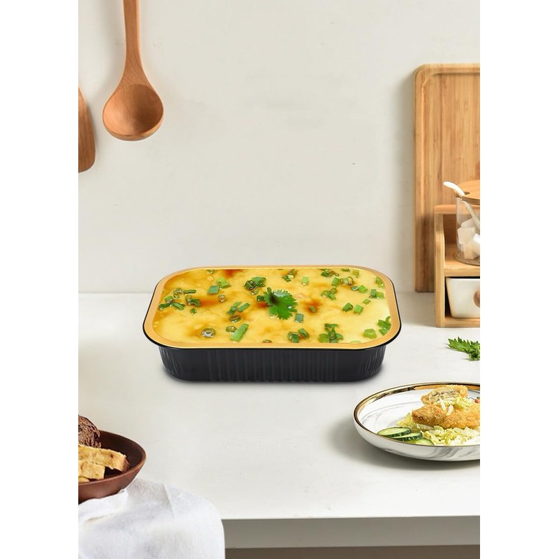 Heavy Duty Aluminum Pans with Lids Double Thick Black Gold
