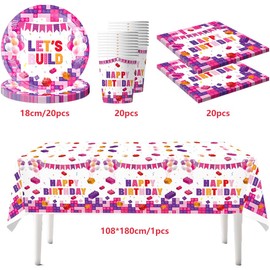 Building Block Party Decoration, Building Block Party Tableware Set, Building Block Birthday Decoration, Building Block Party Tableware Set, Tablecloth Suitable for Building Block Themed Birthday