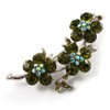 Diamante Floral Brooch (Silver&Olive Green)