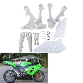TCMT Silver Front Foot Pegs Motorcycle Footpeg Footrest Bracket Set Fits For KAWASAKI NINJA ZX6R ZX-6R 05-08 ZX636 2005 2006 ZX6R ZX636 2005 2006 2007 2008