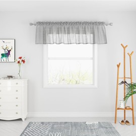 UPOPO - Cenefa gris de 14 pulgadas de largo, cortina traslúcida para sala de estar, recámara, cocina, gasa, transparente, con textura, cenefa, pequeña puerta corta, tratamiento de ventana, 1 panel de bolsillo para barra de 72 x 14 pulgadas