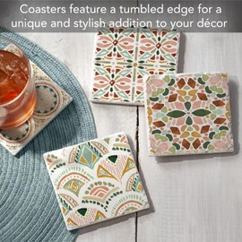 Thirstystone Bohemian Tiles 4-Pack Tumbled Tile Stone Coasters with Protective Cork Backing Manufactured in The USA