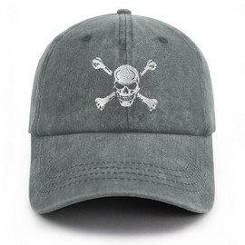 Gaakvrr Skull and Crossbones Baseball Cap for Men Women, Embroidered Skeleton Hat, Funny Adjustable Washed Denim Cotton Skull Hat(Grey)