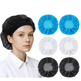 6-Pack Food Service Hair Nets, Reusable Unisex Elastic Chef Hat,Mesh Kitchen Cooking Hat for Cooking, Baking & Food Service (Black+Blue+White)
