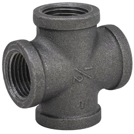 AGUTEA Black 4-Way Cross Fitting Connector, Malleable Iron Fittings with Threaded Holes, Vintage Industrial Decorative Pipe Fitting Stands, Tables, Furniture (3/4 INCH) (Pack of 1)