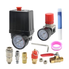 EATAKWARD Air Compressor Pressure Switch Control Valve, 0-180PSI Pressure Regulator with Gauge Connector Kit for Industrial Commercial Residential Environments (American Pattern)