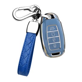 HIBEYO Funda para llavero para Hyundai Venue Kona Santa Fe Veloster Palisade Elantra GT Smart Remote Auto Key con llaveros, TPU suave, 4 botones, color gris
