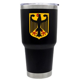 Palm City Products Premium 30 oz Germany-Themed Black Tumbler with Slider Lid - Insulated Travel Mug with Germany Coat of Arms - Ideal Souvenir & Gift for German Heritage Lovers