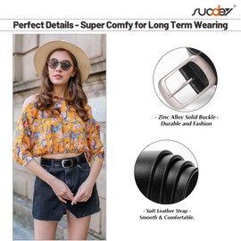 SUOSDEY Fashion Womens Leather Belts for Jeans Pants with Metal Pin Buckle Ladies Retro Vintage Leather Waist Belt black