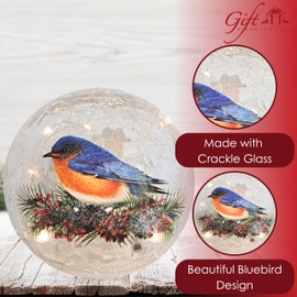 Gift Essentials Bluebird Crackle Glass Globe - LED Christmas Light Up Glass Home Decor - Battery Operated Orb Lamp with 6 Hour Timer - Requires 3 AA Batteries (Not Included)