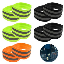 RAFIYU Pack of 10 Bicycle Trouser Clips, Safety Reflective Bands with Strong Reflective Strips, Elastic Reflective Bands with Velcro Fastening for Cycling Jogging
