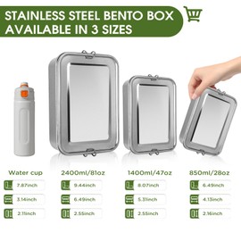 Mazsiwed 304 Stainless Steel Bento Box,3 Pack Stainless Steel Containers With Lids 2400/1400/850ml,Leak-Proof & Stackable Metal Lunch Box Stainless Steel Food Storage Containers for Work Work,Picnic