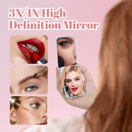 ALLROSE Compact Mirror, 1X/3X Magnifying Travel Mirror with Light Small Makeup Mirror for Purse, Pocket, Mini LED Portable Handheld Mirror Travel Essentials Gifts for Women Girls, Cyan