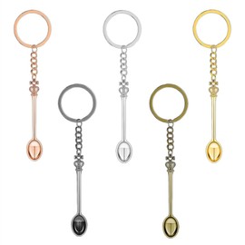KAEGOUSY 5 Pcs Mini Crown Spoon Keychain Teaspoon Pendant Necklace Key Ring Micro Scoops Tableware Charms Pendant Loop for Spices