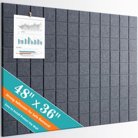 Large Cork Board, 12 Pack Felt Wall Tiles with Safe Removable Adhesive, Bulletin Board for Office, Pin Tack Corkboard for Quilting Design & Dart Wall Protector 48" x 36" - Drak Grey