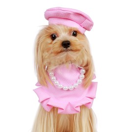 Coomour 2PCS Dogs Costume Lilac Tweed Pet Bandana Bib Puppy Embroidered Name Bandana with Beret for Small Dog Cats Pets (M)