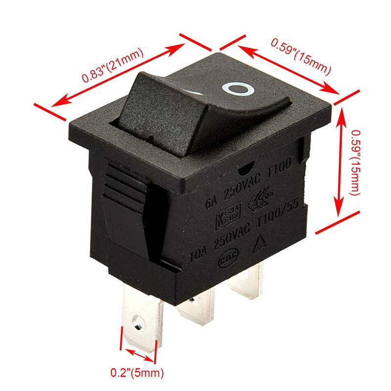 Heschen Black Rectangle Rocker Switch ON-OFF SPST 2 Position 3