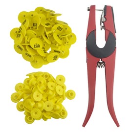 WMYCONGCONG 100 Sets Livestock Ear Tags Identification Tags Round Shape 1-100 Numbered with 1 PCS Pliers Applicator for Goats Sheep Pigs Dogs Yellow