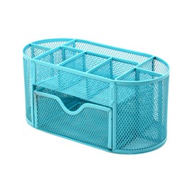 Mesh Desk Office Organizer,Multifunction Pen Holder with Drawer Stationery Storage Desktop Blue