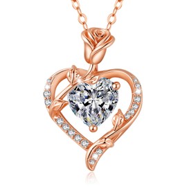 MISUMOR Women's Necklace 925 Silver with Rose Heart Pendant Chain Gold Jewellery Women's Gifts for Women Girlfriend Mother for Birthday Mother's Day Christmas Valentine's Day Wedding Anniversary