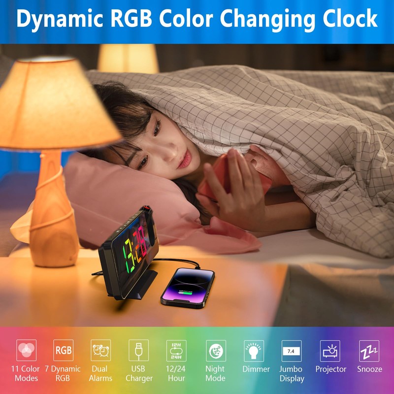 321Wasay Led Projection Alarm Clock, Digital Clock Projector Clocks Bedroom,