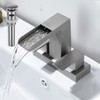 HAMOLER 4 Inch Centerset Waterfall Bathroom Faucet 3 Hole Lavatory