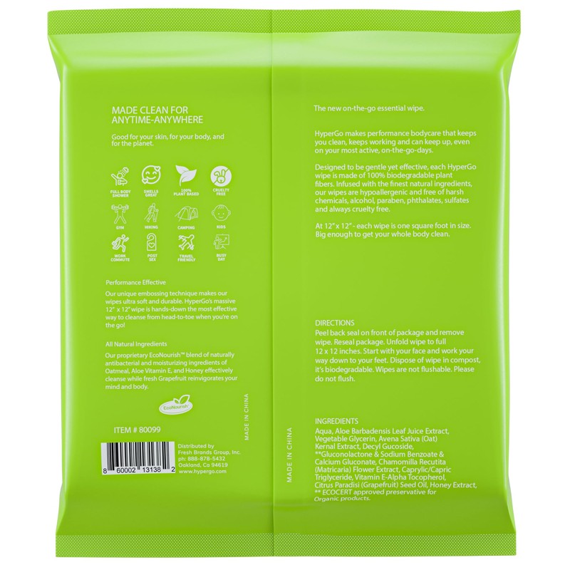 HyperGo XL Body Wipes for Women & Men – 12"