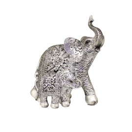 benerini Elephant With Baby Brushed Silver Elephant Ornaments For The Home - Animal Ornaments - Boxed Gift - 19 x 16 cm