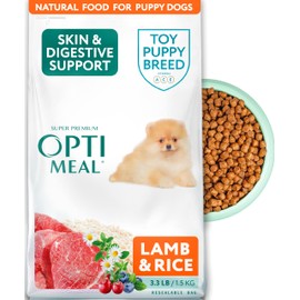 Optimeal Puppy Toy Breed Dog Food - Premium Dry Recipe for Small and Toy Breed Puppies - Skin and Digestive Support (3.3 lb, Lamb & Rice)