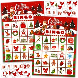 Meanju Christmas Bingo Game for 32 Players, Christmas Card Game, Christmas Bingo Children for Family, School, Classroom, Winter Party Accessories, Party Favours