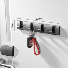 Shozafia Wall Mounted Coat Rack with Folding Hooks, Space-Saving, Modern, Sleek Flip Wall Mount Coat Hanger for Coats, Purses, Scarfs (Gray,4 Hooks)