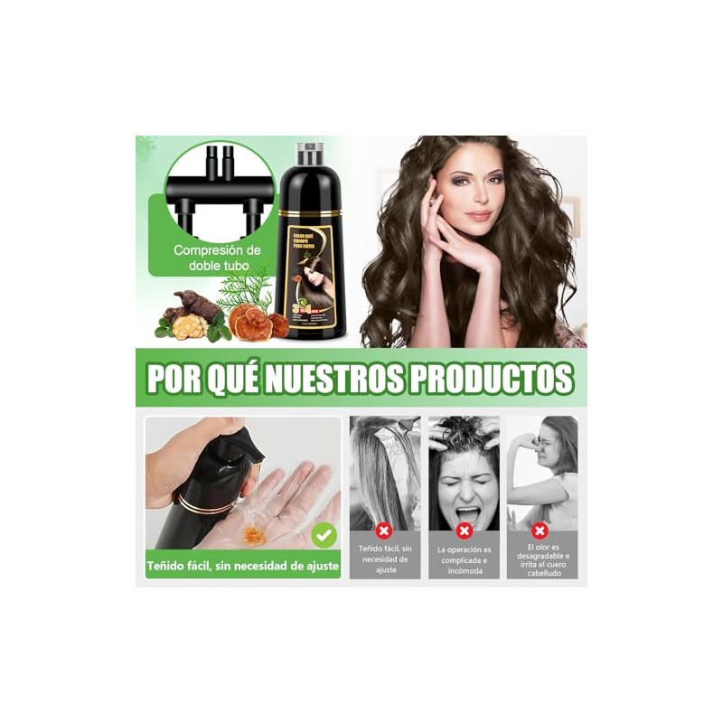 Shampoo para Canas, Hair Dye Shampoo 3 en 1 de