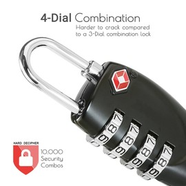CFMOUR TSA Suitcase Locks - 1, 2, 3, 4, 5, 6 Pack 4-Dial Security Travel Combination Padlock for Suitcases Luggage Case Bag Code Lock - Black (Pack of 3)