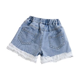 OverDose Boutique Kids Baby Little Girls Summer Denim Shorts Elastic Waistband Flower Embroidery Jeans White Lace Jeans Baby Girl Shorts 3-6 Months (Blue, 6-12 Months)