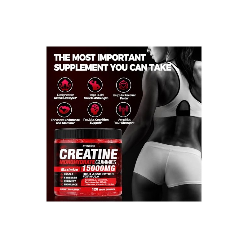 Creatine Gummies Monohydrate Complex, Pre-Workout for Men & Women, Creatine