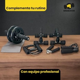 Kit Rodillo Abdominal Barras Push-up Cuerda Para saltar Ejercitador Mano Soporte Lagartijas Entrenador de Pecho y Espalda