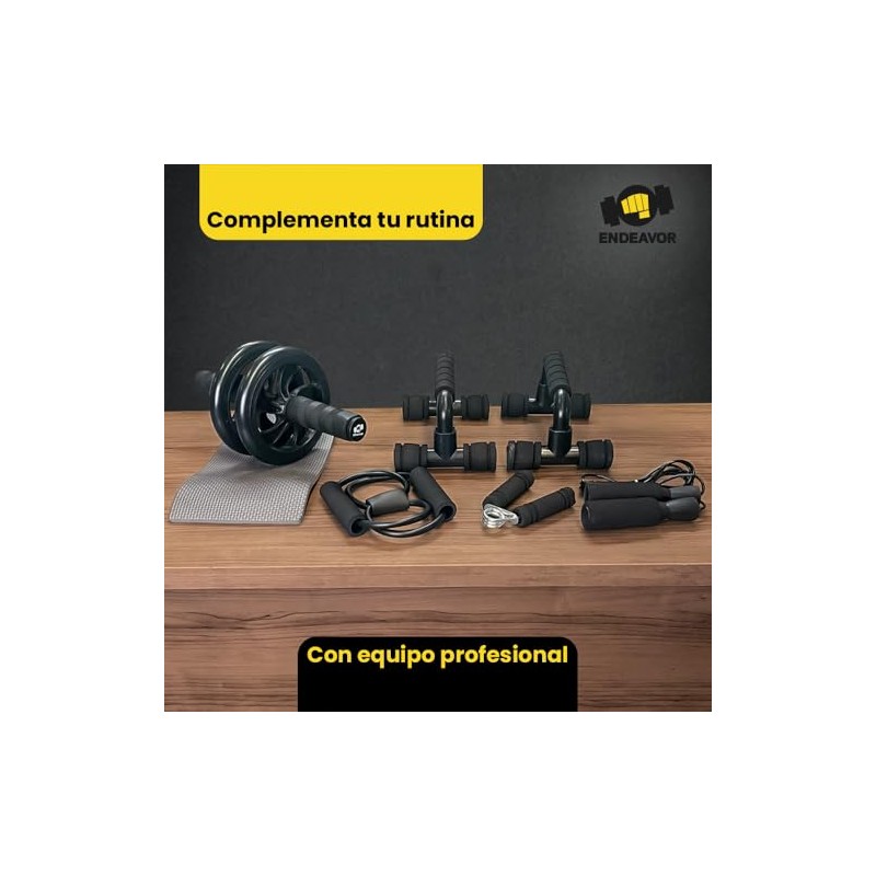 Kit Rodillo Abdominal Barras Push-up Cuerda Para saltar Ejercitador Mano