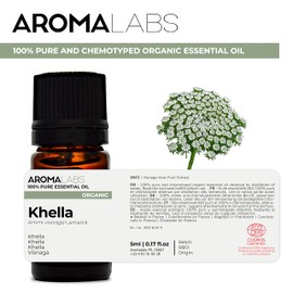 BIO - KHELLA Essential Oil - 5mL - 100% Pure, Natural, Chemotyped and AB/Cosmos Certified - AROMA LABS (French Brand)
