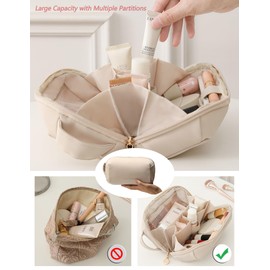 SUPTEC Travel Makeup Bag, Durable Waterproof Fabric Cosmetic Organizer with Dividers, Portable Pouch for Women, Multi-Compartment Toiletry & Digital Accessory Case with Handle(Pink)