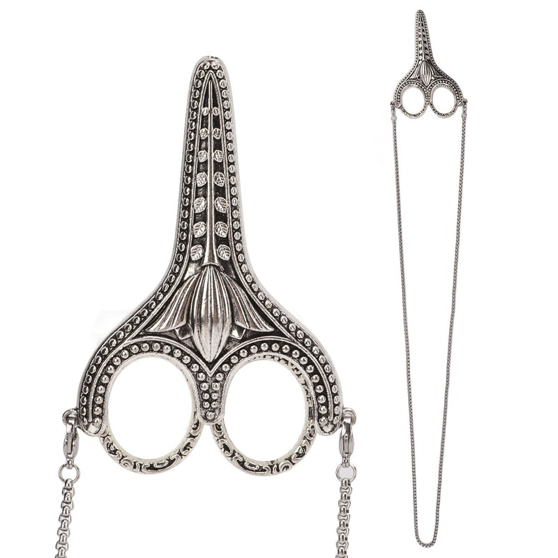 Sewing Scissors Vintage Chain Silver Bauhinia Stainless Steel Pointed Small
